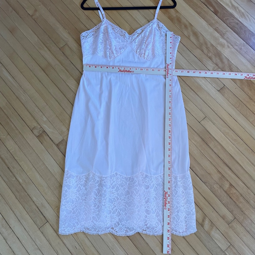 VANITY FAIR Vintage Slip Dress Lingerie Lace Midi Bridal Coquette Boho Pink - Picture 11 of 13